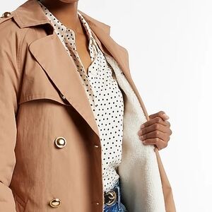 Express Nylon Sherpa-Lined Novelty Button Belted Trench Coat